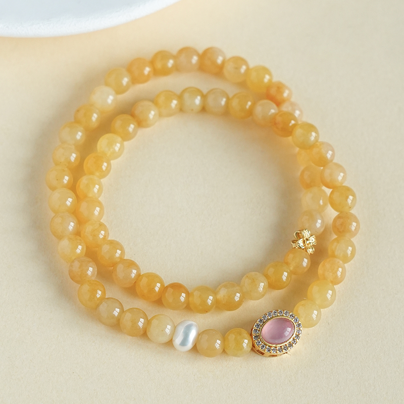 女款双圈金丝玉黄色百搭精美轻奢气质多层素圈彩色国风手链-5645