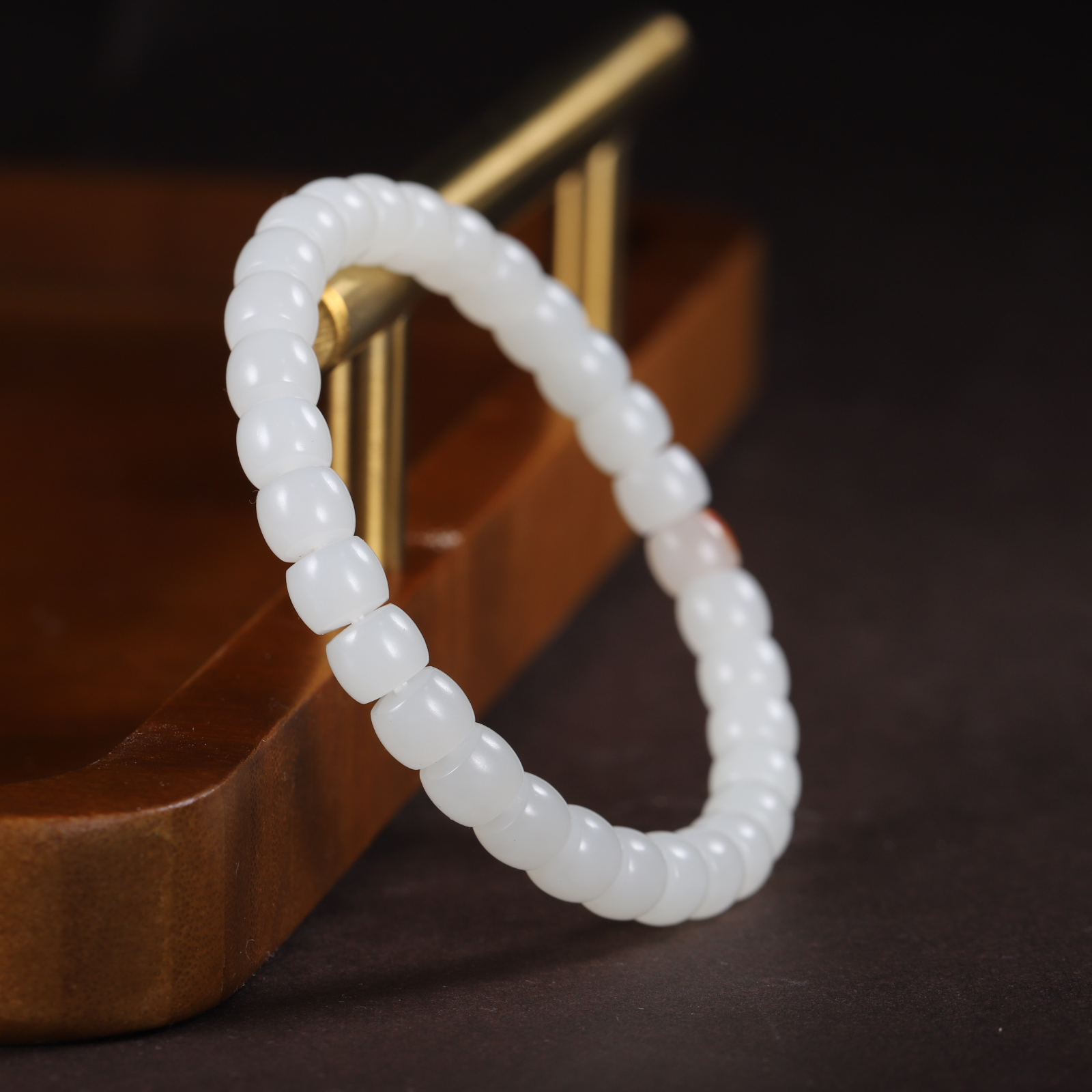 新疆和田玉手串山流水男女士直切白色单圈百搭简约玉串珠宝玉石