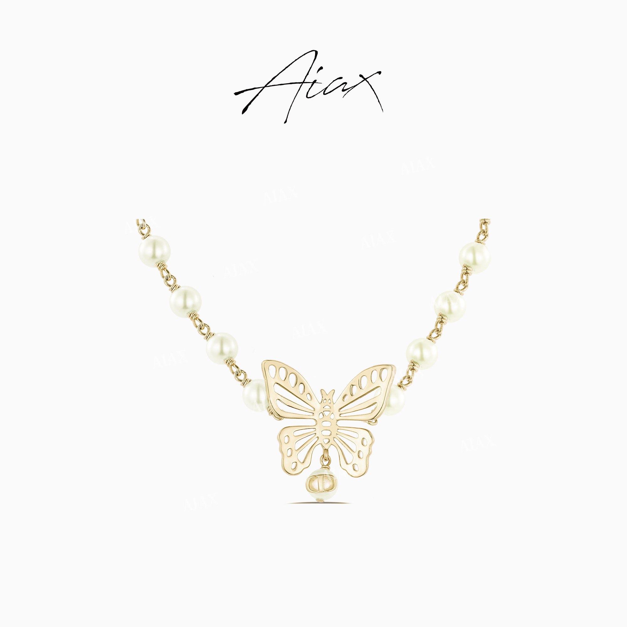 铜合金仿珍珠项链 经典温柔气质优雅蝴蝶珠珠项链TSJ9420