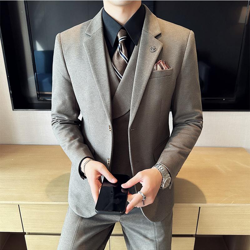 高级感呢料西装男帅气英伦商务休闲结婚西服秋冬款毛呢子加厚外套