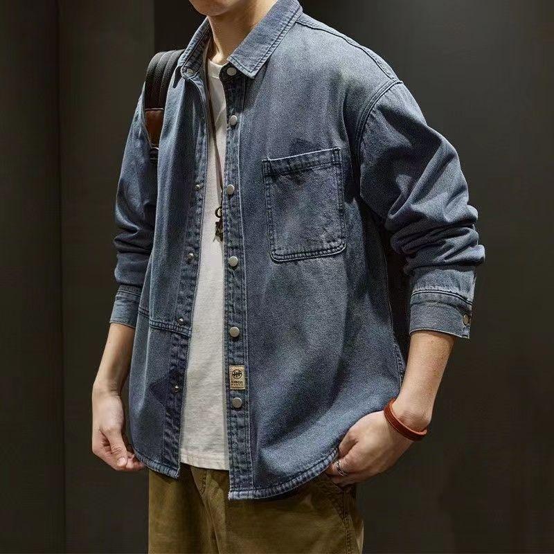 男款保暖男士秋季牛仔衬衫大码休闲假两件春秋季爆款爸爸格子黑色