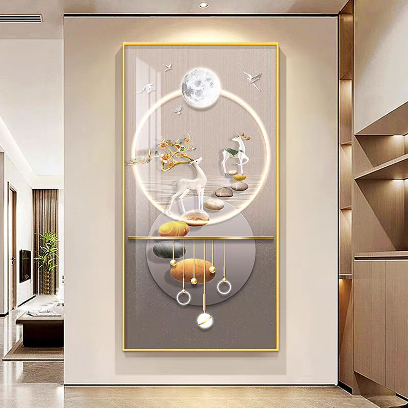 福禄双全现代简约轻奢新中式入户玄关走廊过道进门迎宾墙装饰挂画