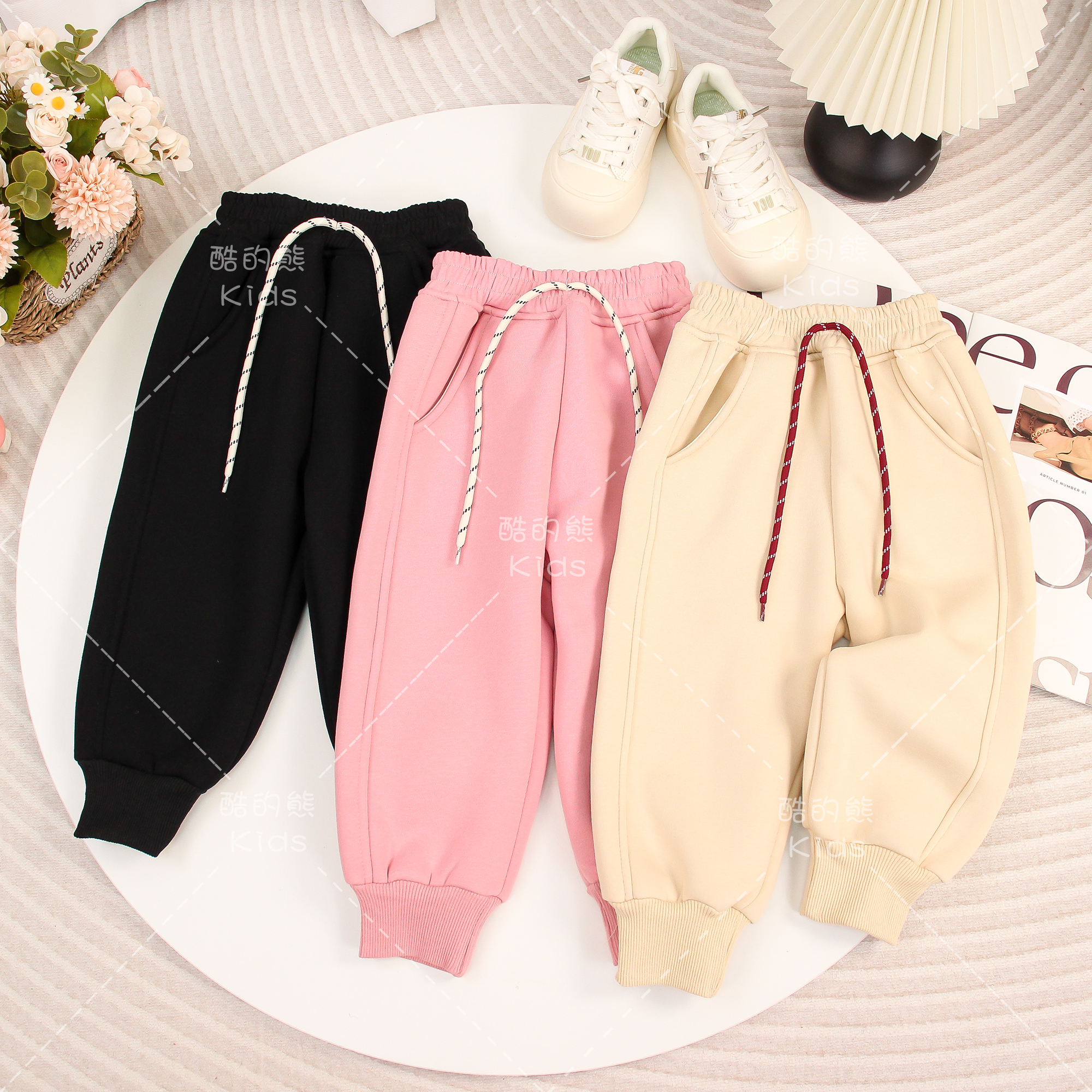 2024儿童加绒卫裤秋冬新款男童女童韩版休闲洋气运动裤D3T0-458