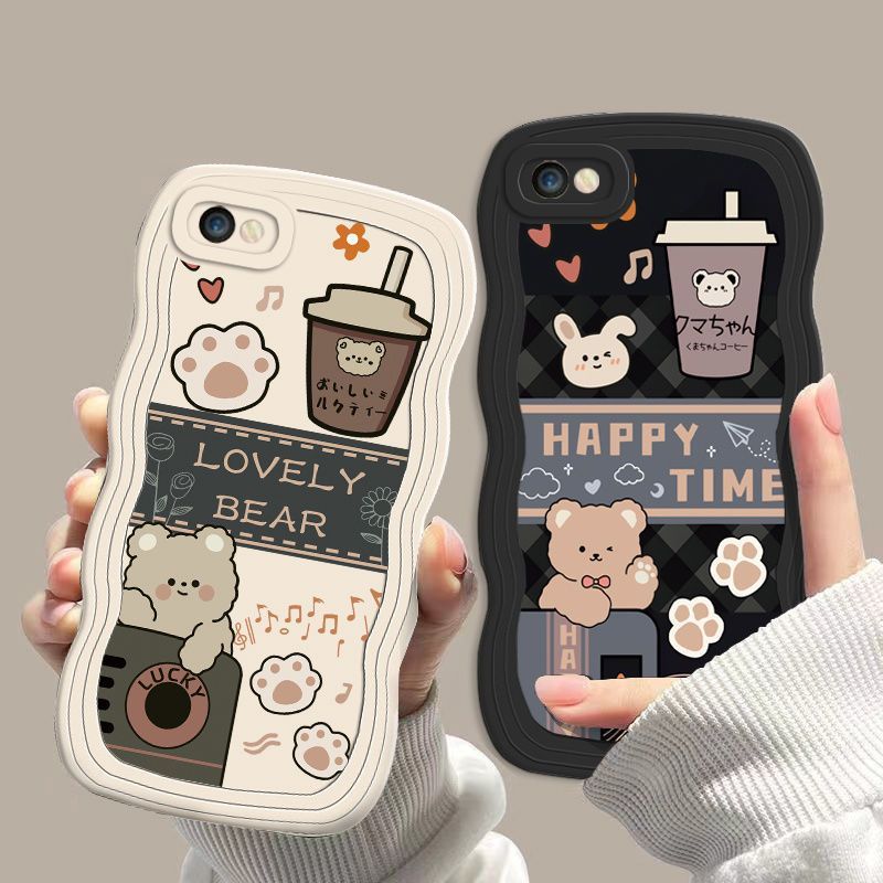 奶茶小熊手机壳适用iPhone14华为vivo小米OPPOa72全包硅胶波浪软
