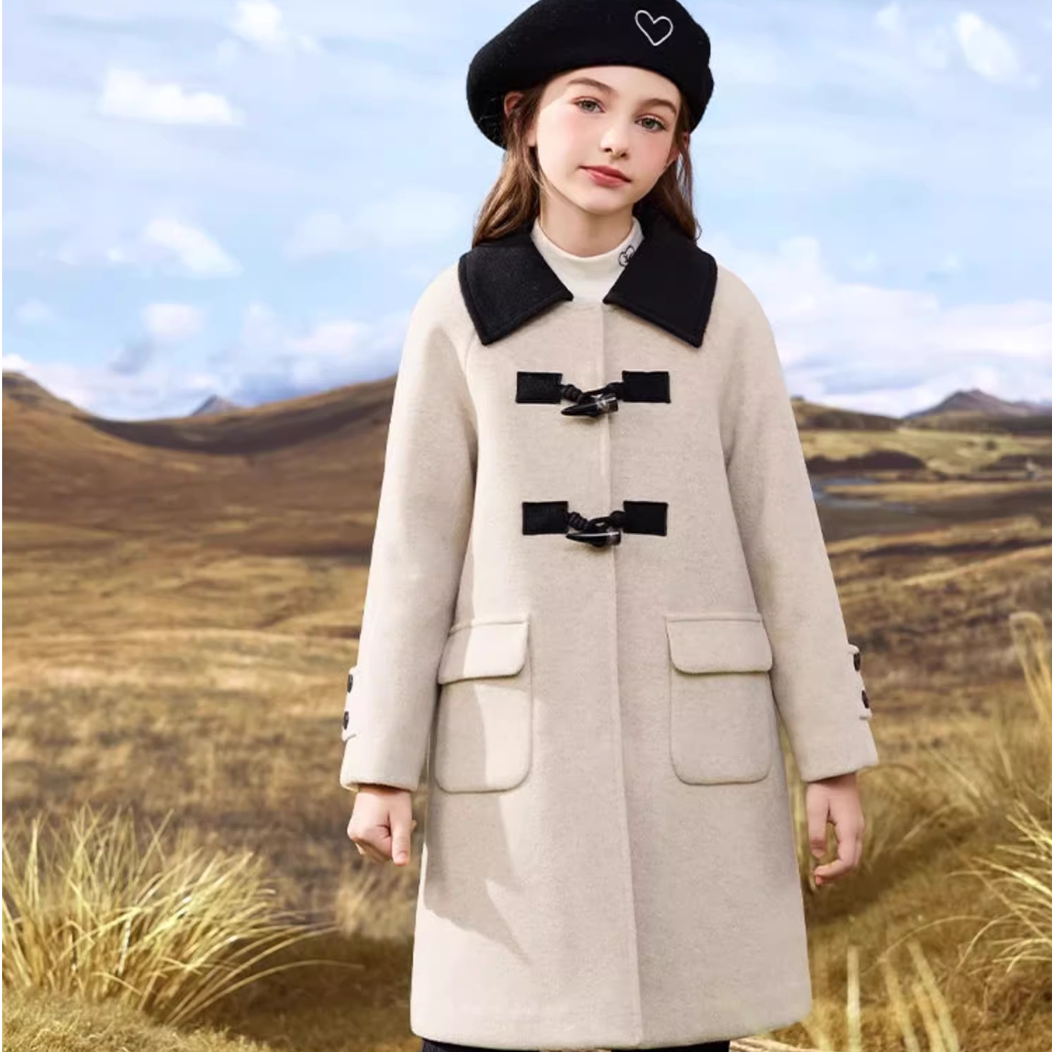 女童牛角扣夹棉加厚呢子大衣25秋冬新款中大童毛呢外套儿童4108