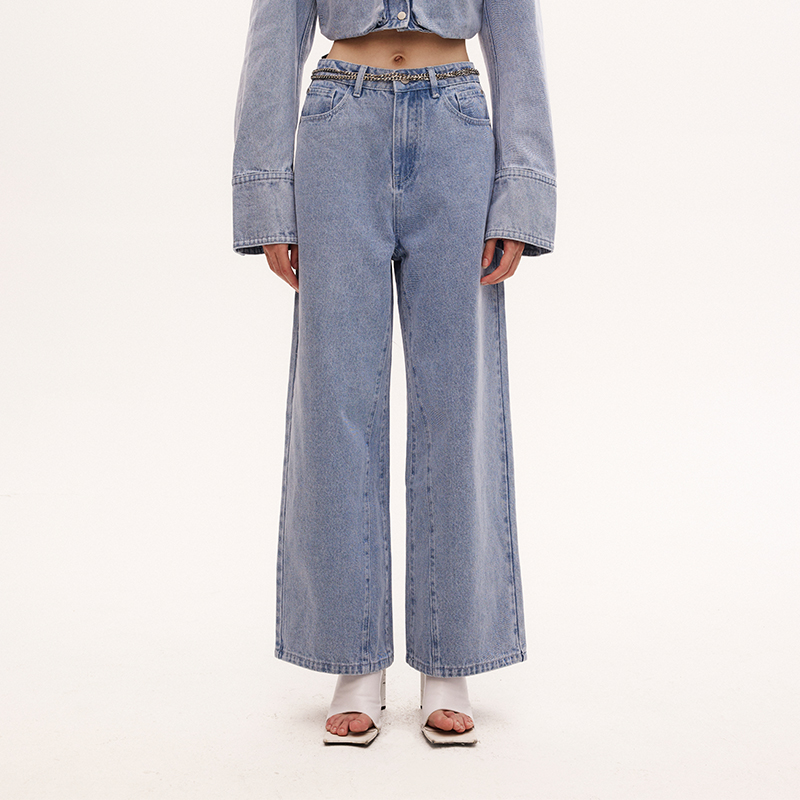 LEEWEI 春夏新款小众美式休闲垂感廓形中低腰水洗牛仔长裤女