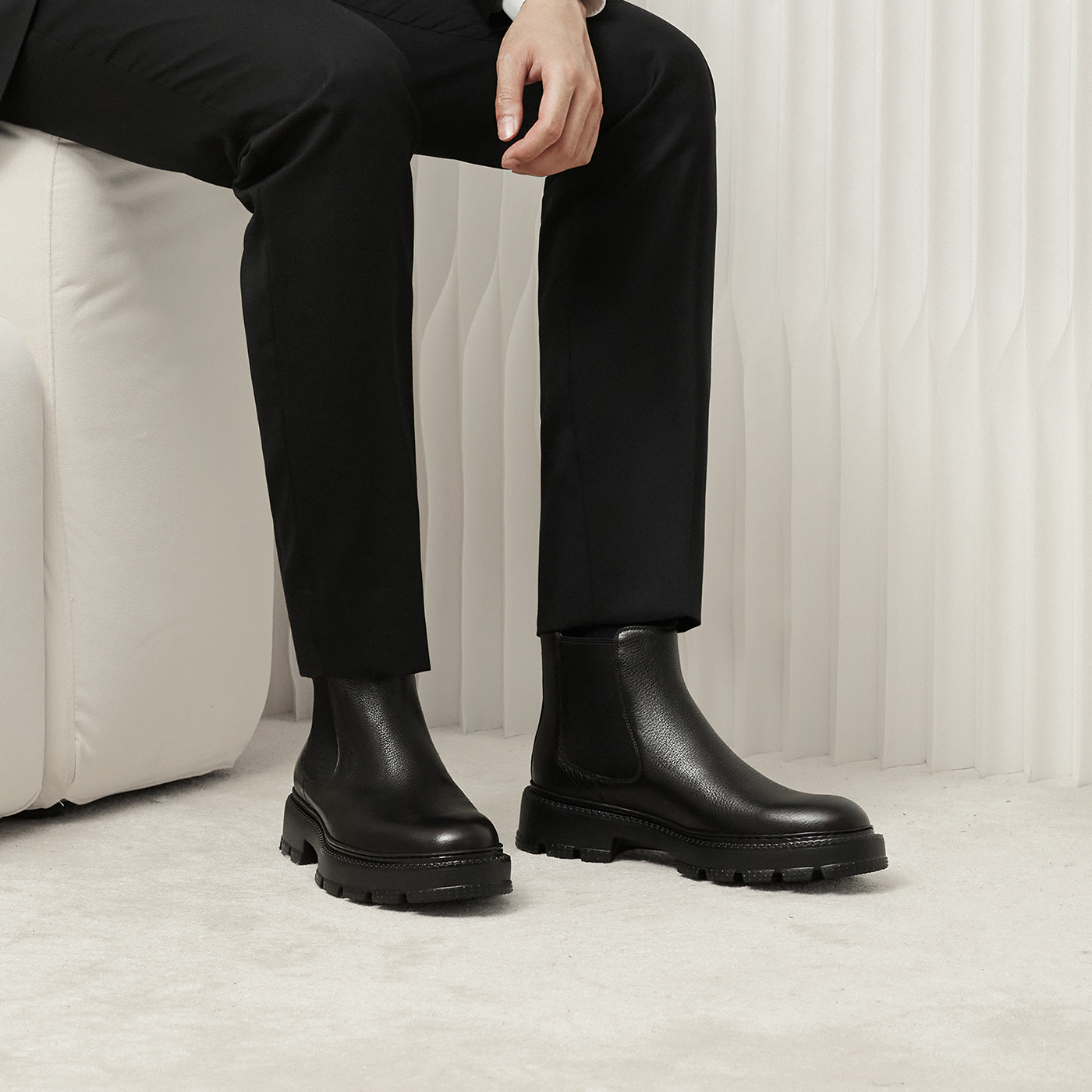 ThomWills男士切尔西靴商务正装真皮英伦厚底增高马丁靴男鞋冬季