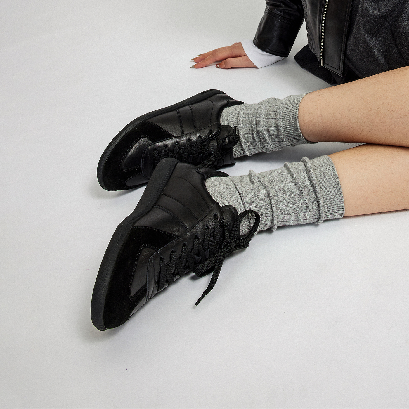 【女鞋】ThomWills黑色德训鞋女2024新款真皮运动休闲鞋夏季透气