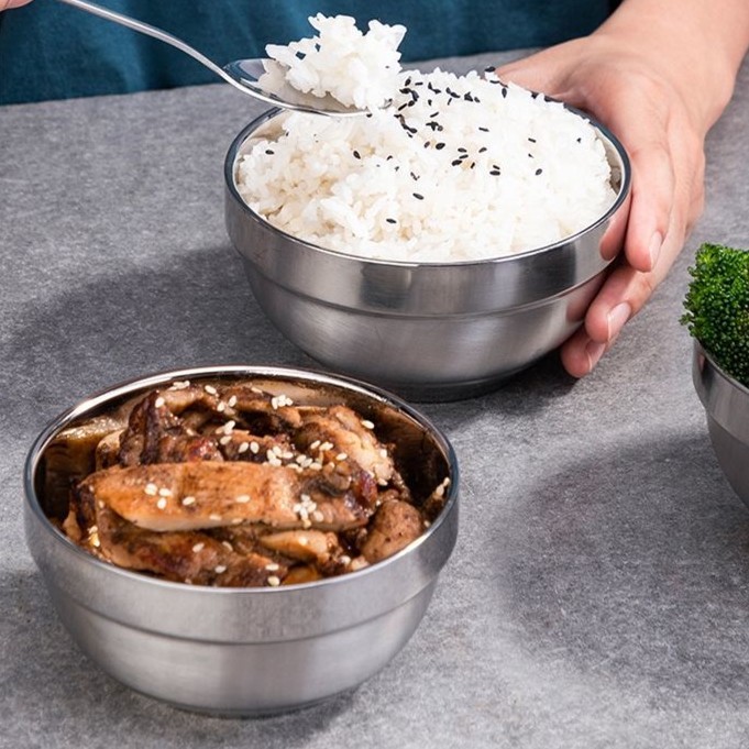 304不锈钢饭碗家用碗具汤面碗餐具防烫双层隔热碗成人泡面条小碗