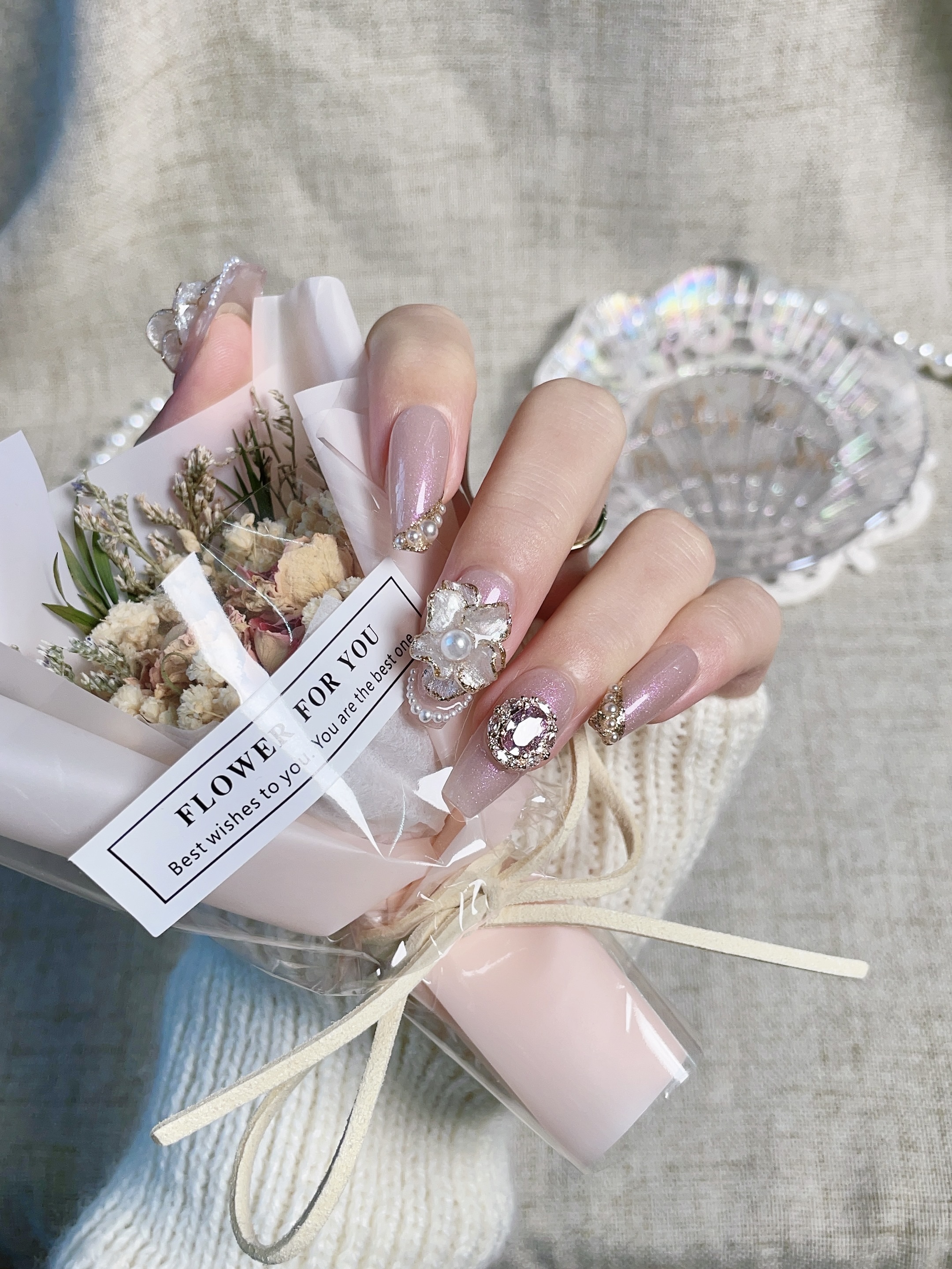 1245木木手工穿戴甲定制边仙立体雕花美甲成品温柔美甲