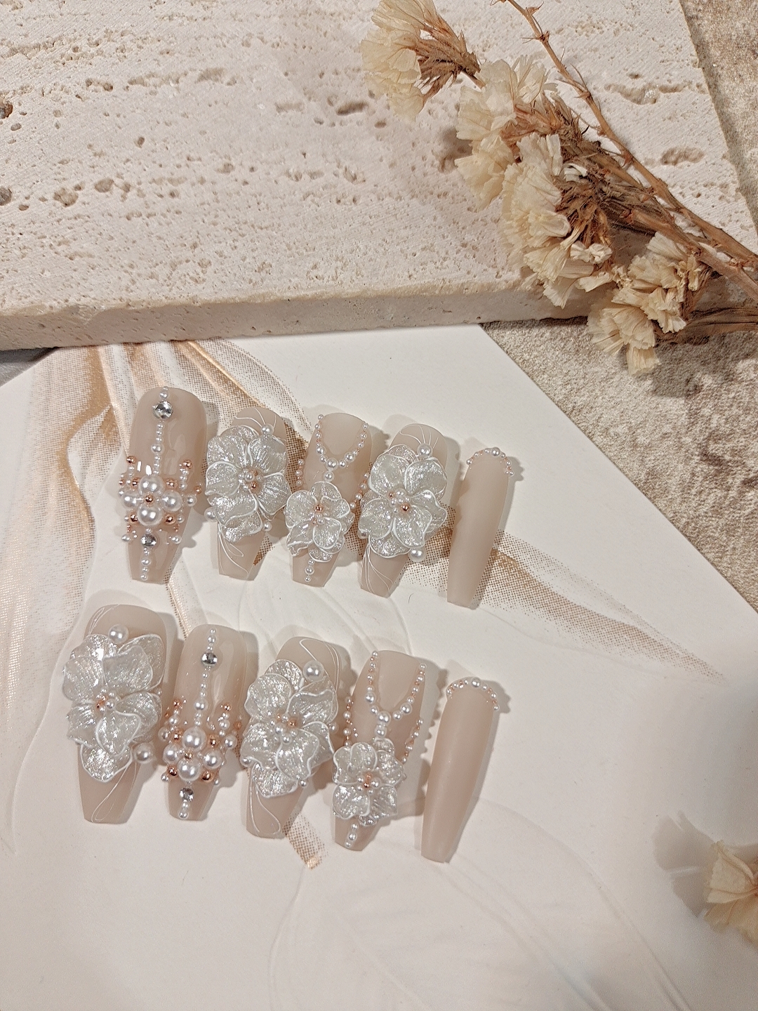 1220木木手工穿戴甲定制立体雕花美甲成品秋冬美拉德色系美甲