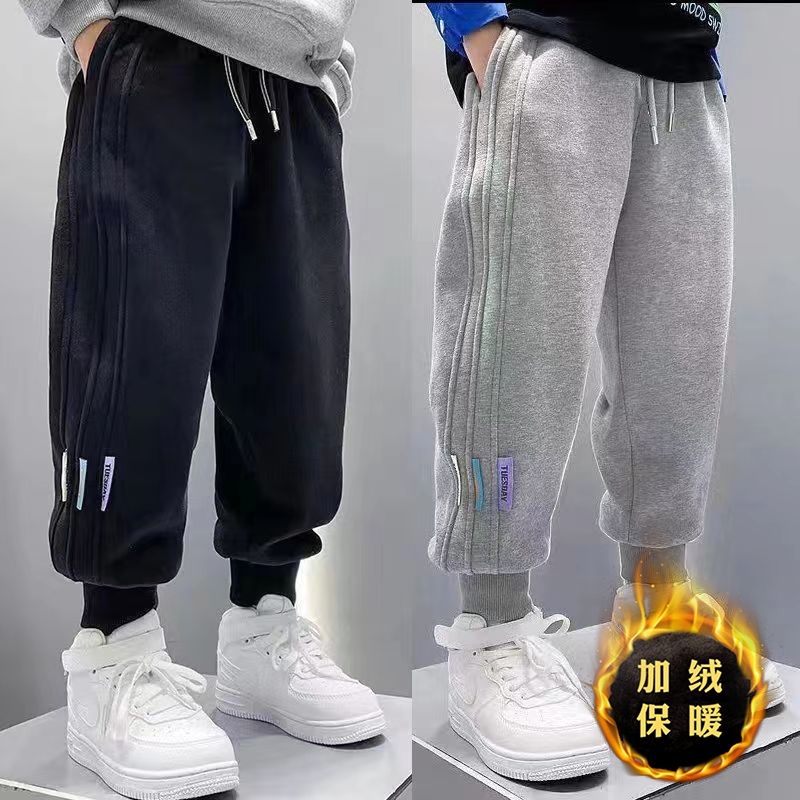 乐宝宽松男童裤子春秋款童装秋冬保暖2023新款中大童加绒裤加绒