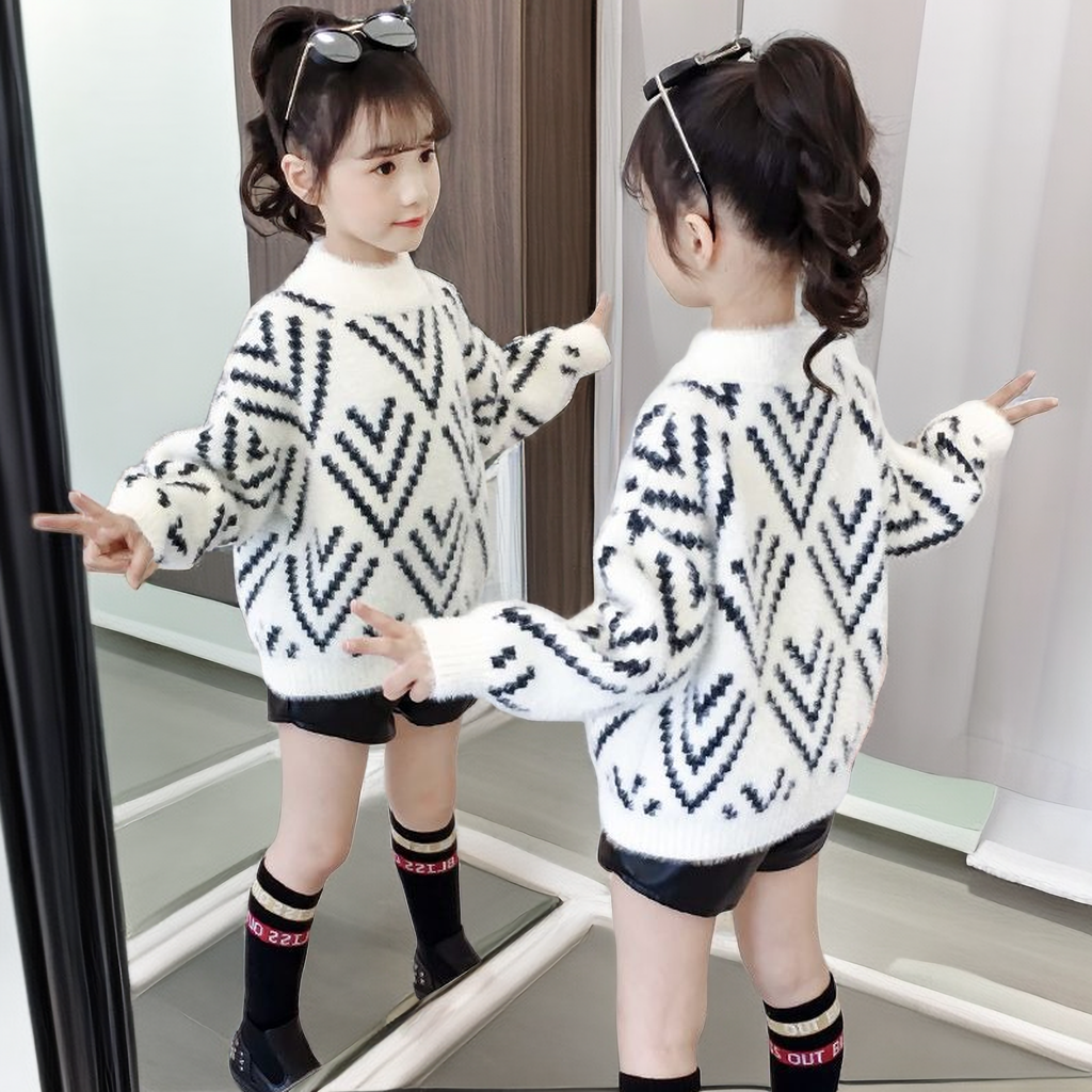 女童毛衣仿水貂绒2023潮流加绒加厚中大儿童女孩洋气春秋针织毛衣
