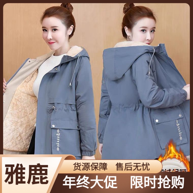 雅鹿加绒加厚派克棉服外套女2023秋冬新款保暖洋气小个子休闲工装