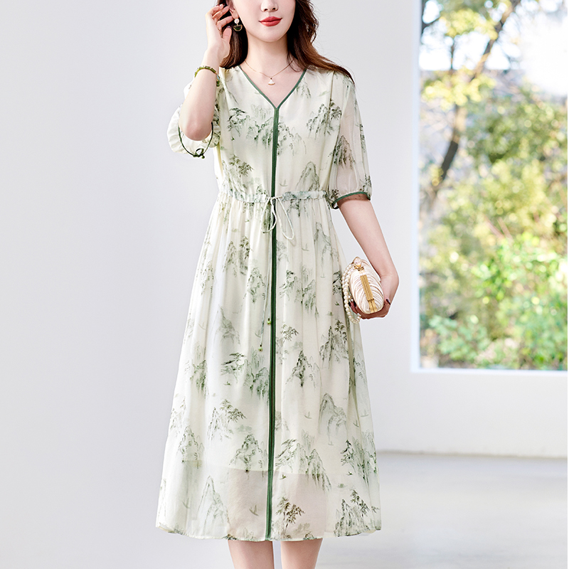 水墨佳人桑蚕丝真丝气质女装连衣裙82496920