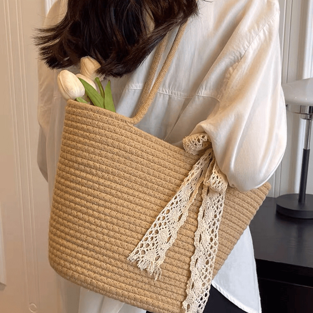 小众草编单肩女化妆包2024百搭ins气质淑女沙滩包单肩包