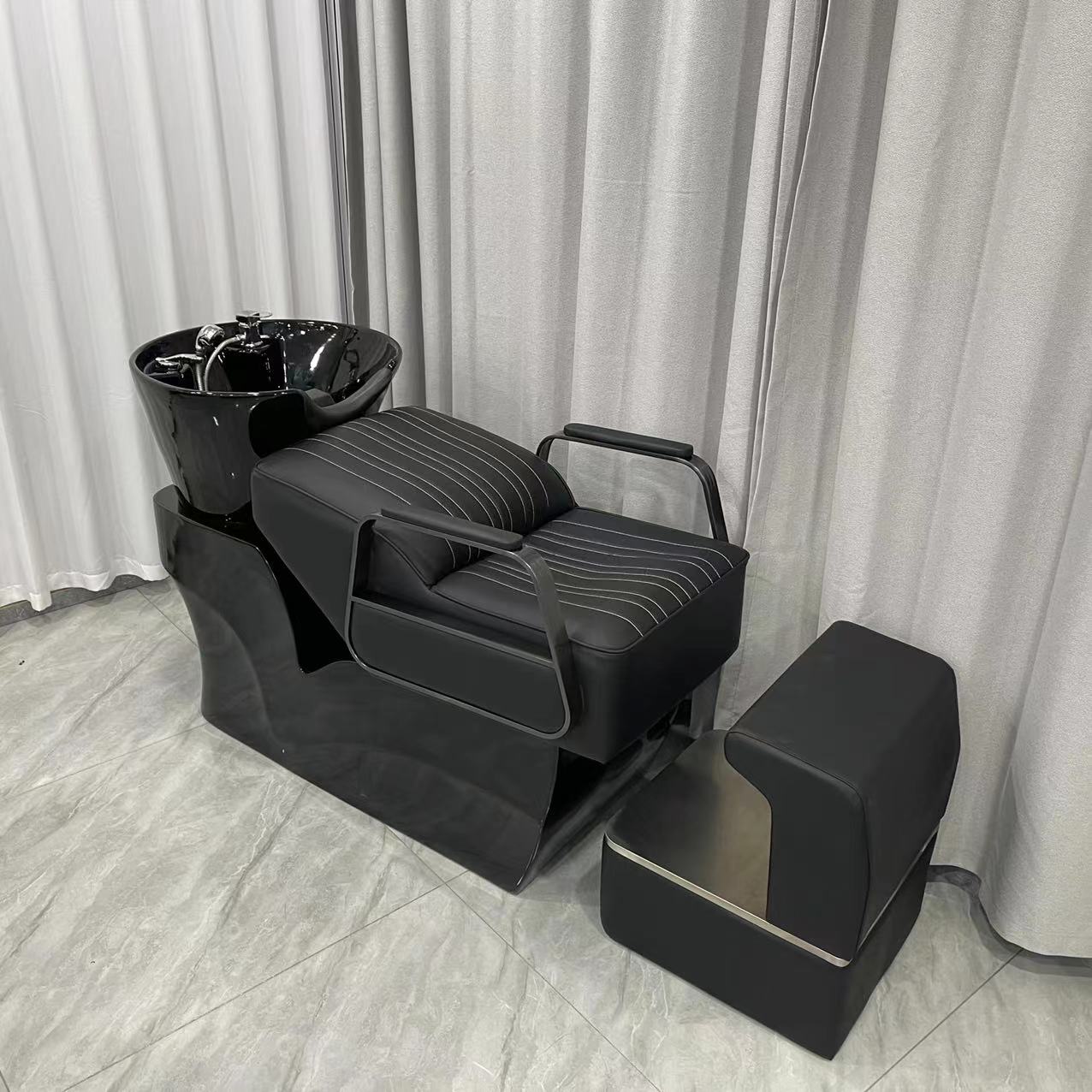 新款高档理发店陶瓷盆洗头床发廊专用半躺美发洗发床美发店冲水床