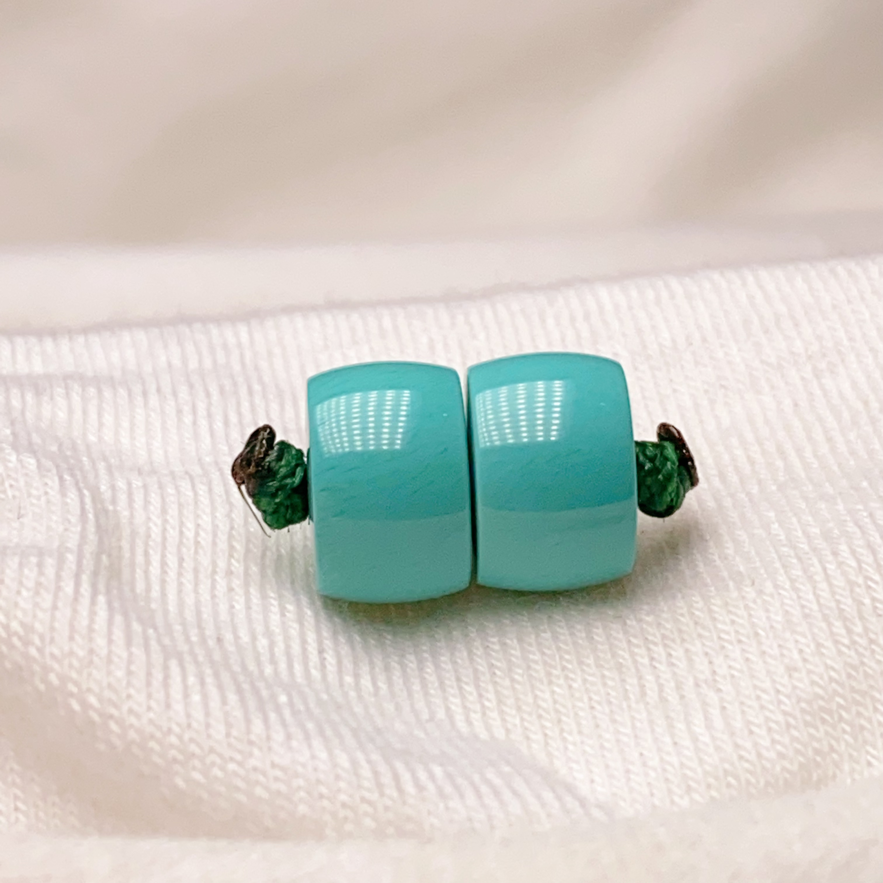 原矿绿松石精工直切老型对珠108腰珠手串配珠丫角料全品无暇10mm