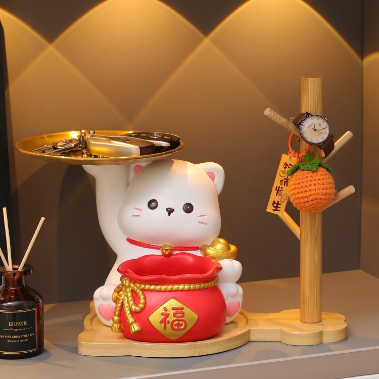 招财猫入户玄关装饰摆件钥匙收纳客厅酒柜进门口搬家乔迁新居礼品