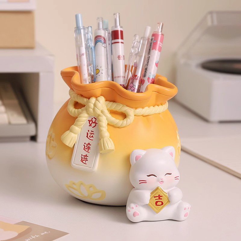 松弛感创意可爱招财猫笔筒摆件办公室桌面装饰品教师节生日礼物