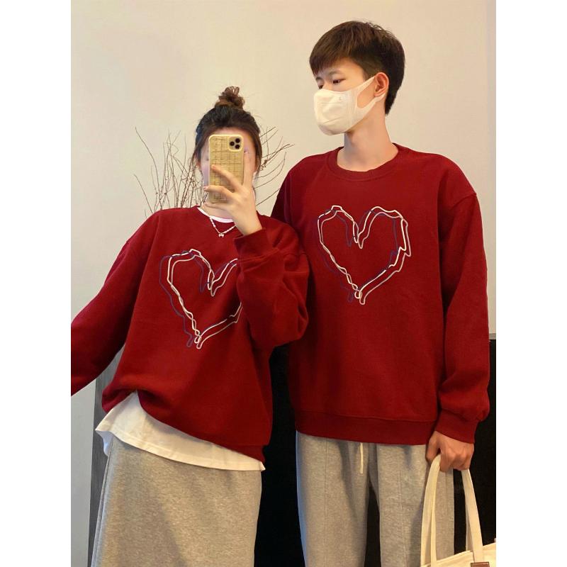 特别的情侣装加绒卫衣秋冬季领证结婚高级感2024新款潮流回门红色