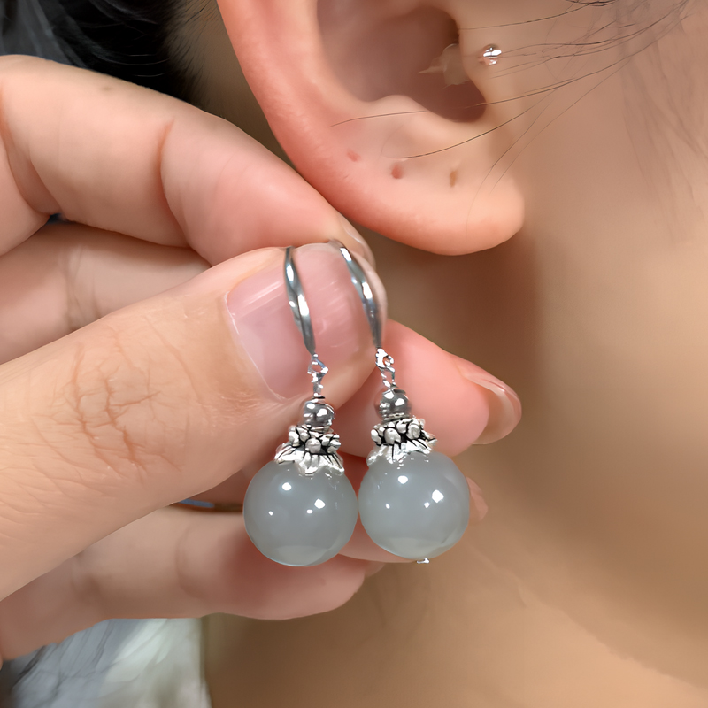 天然和田玉S925银耳环珠径12MM左右烟紫玉耳饰贵金属都是S925银