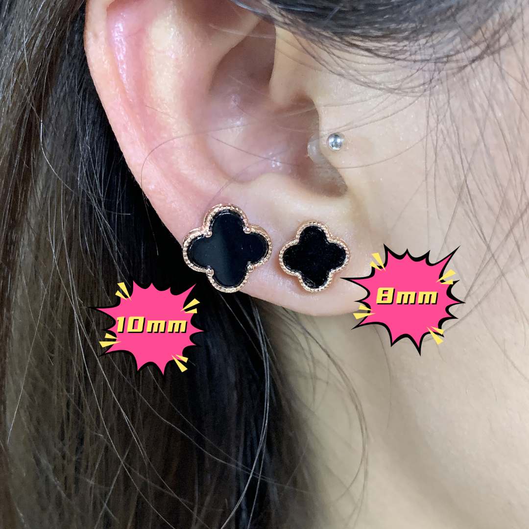 黑色玛瑙四叶草耳环S925银耳饰耳钉10mm大气时尚款式
