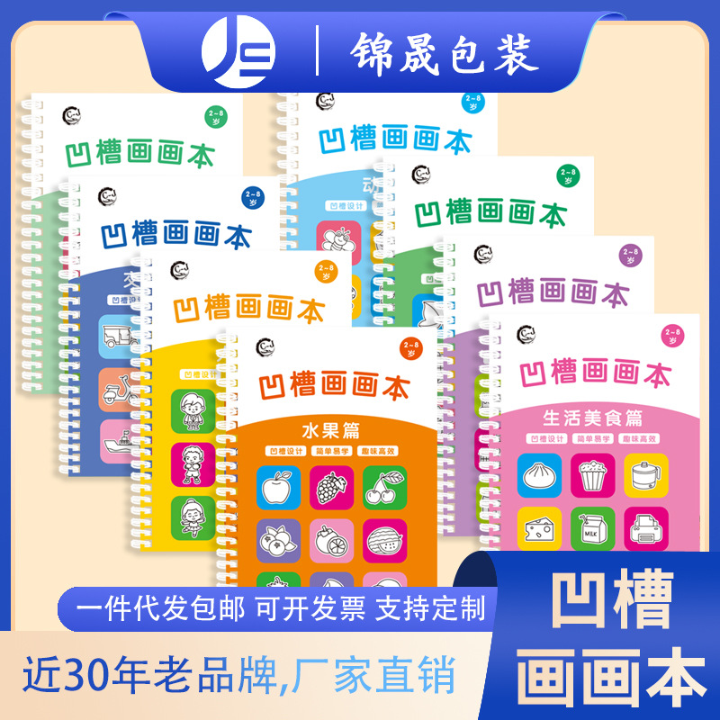 儿童凹槽画画本基础绘画模板幼儿宝宝设计画画套装学前小黑板家用