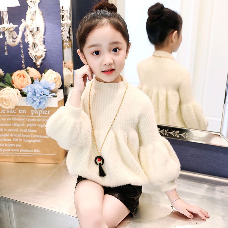 女童水貂绒毛衣2020新款秋冬加厚套头打底针织衫中大儿童毛衣女孩