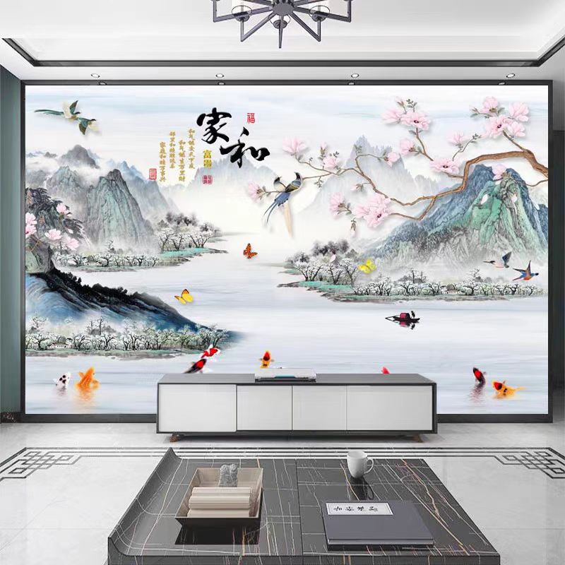 新中式电视沙发背景墙创意古典墙贴纸自粘背景墙装饰画2025最新款