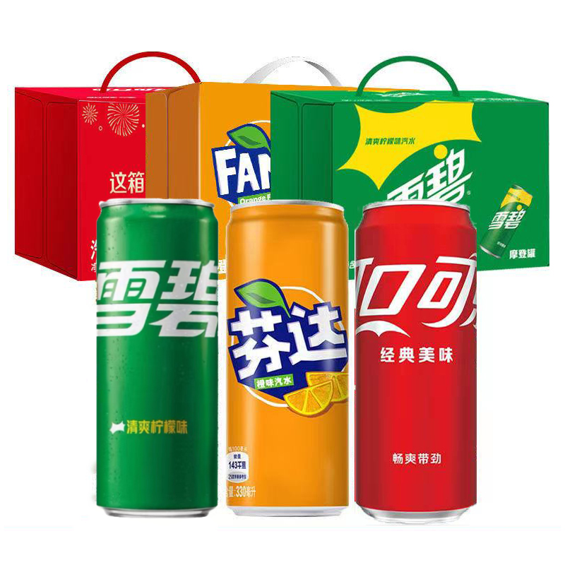 可口可乐摩登罐柠檬雪碧芬达果味汽水碳酸饮料听装330ml*12罐整箱