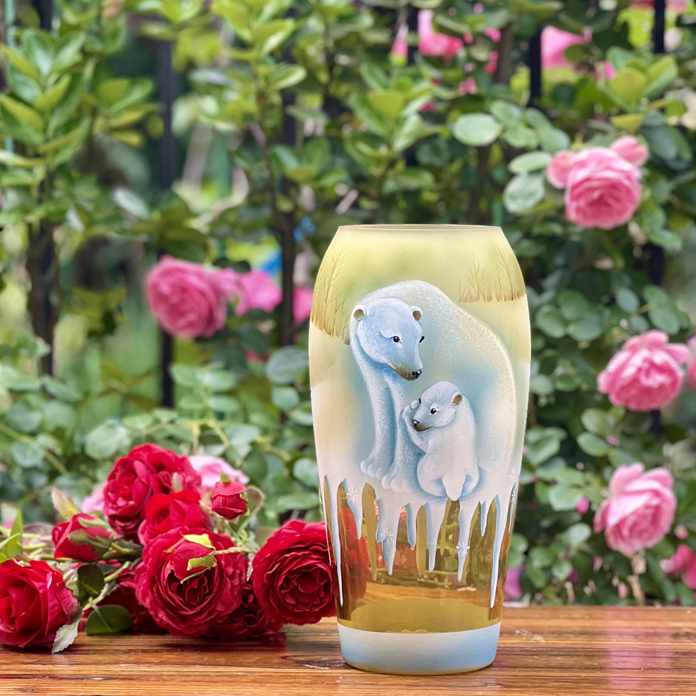 芬顿Fenton手绘动物系列北极熊花瓶 FD6406
