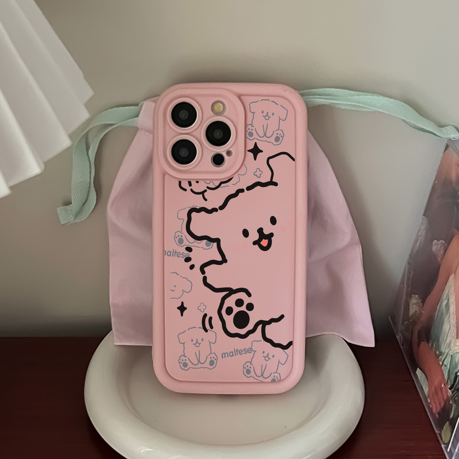 线条狗狗苹果15promax手机壳iPhone14新13软胶i12/11x卡通7/8plus