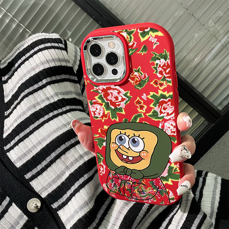 大花海绵苹果15promax手机壳iPhone14plus新13/12软7/8plus/11/xr