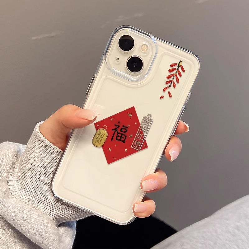 新春鞭炮福帖iphone15苹果手机壳14promax/13pro透明12高级11龙红