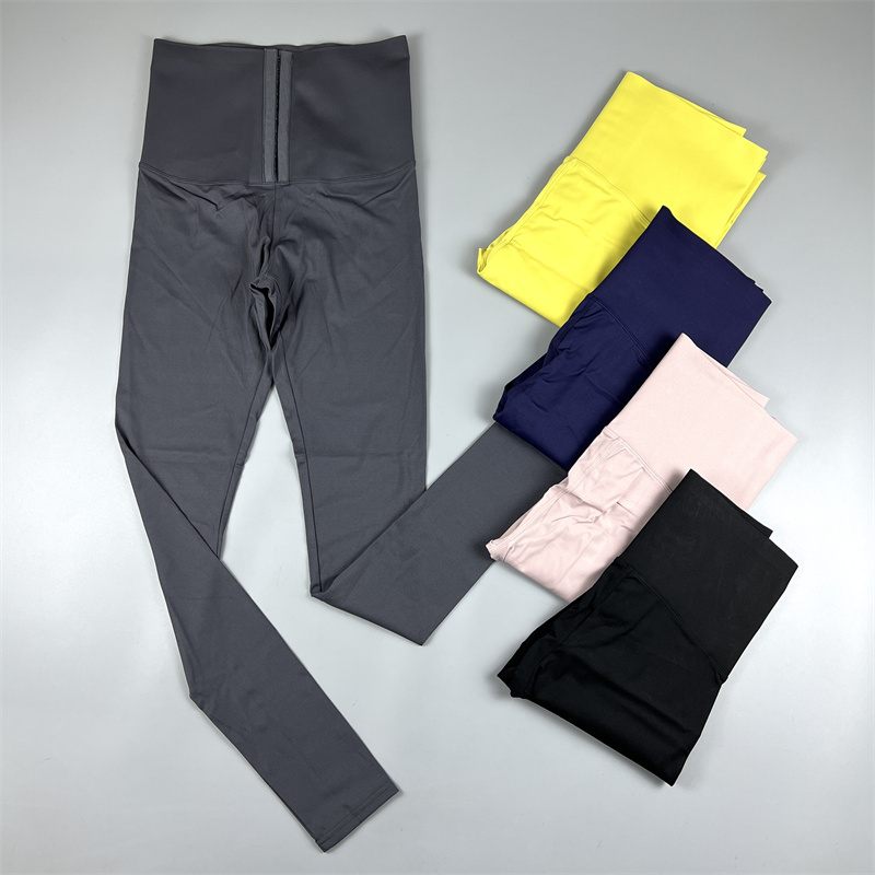 超高腰云感裸感收腹腰排扣九分裤女 速干透气瑜伽健身运动长裤