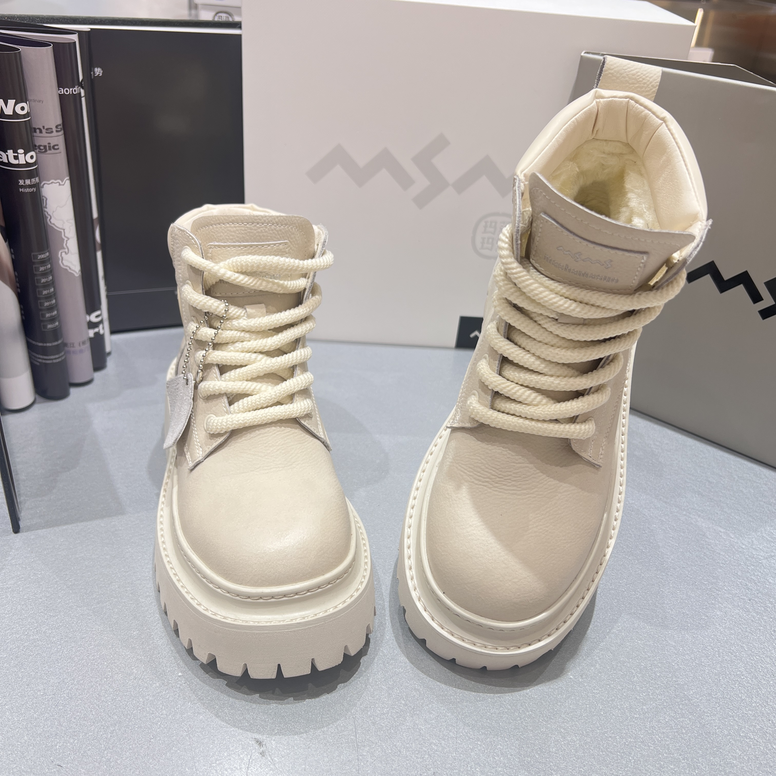 MSMS/MSMS/玛莎玛索英伦风靴子真皮厚底加绒时尚休闲冬季圆头百搭