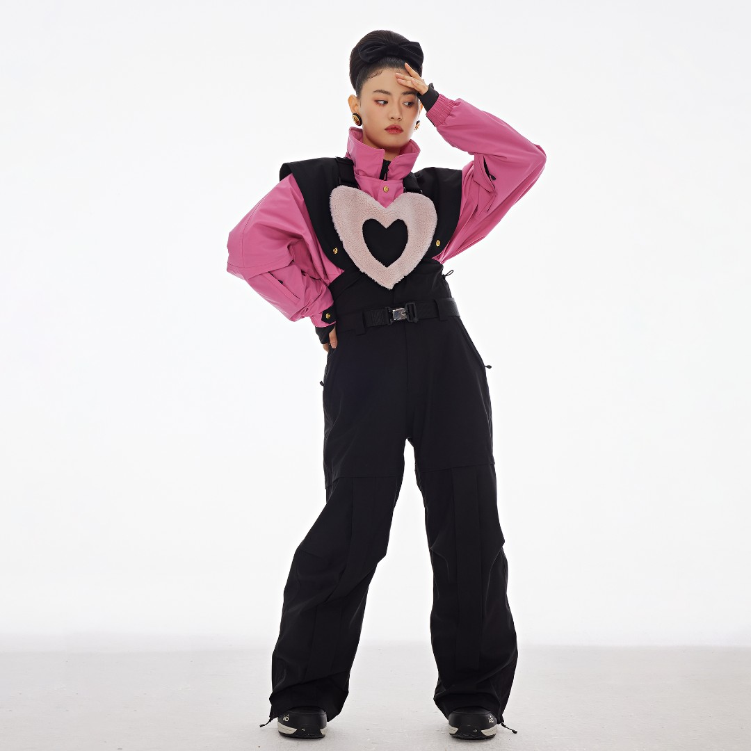 BCG单板爱心摇粒绒滑雪背带工装裤可拆卸加厚防风滑雪服运动玩咖