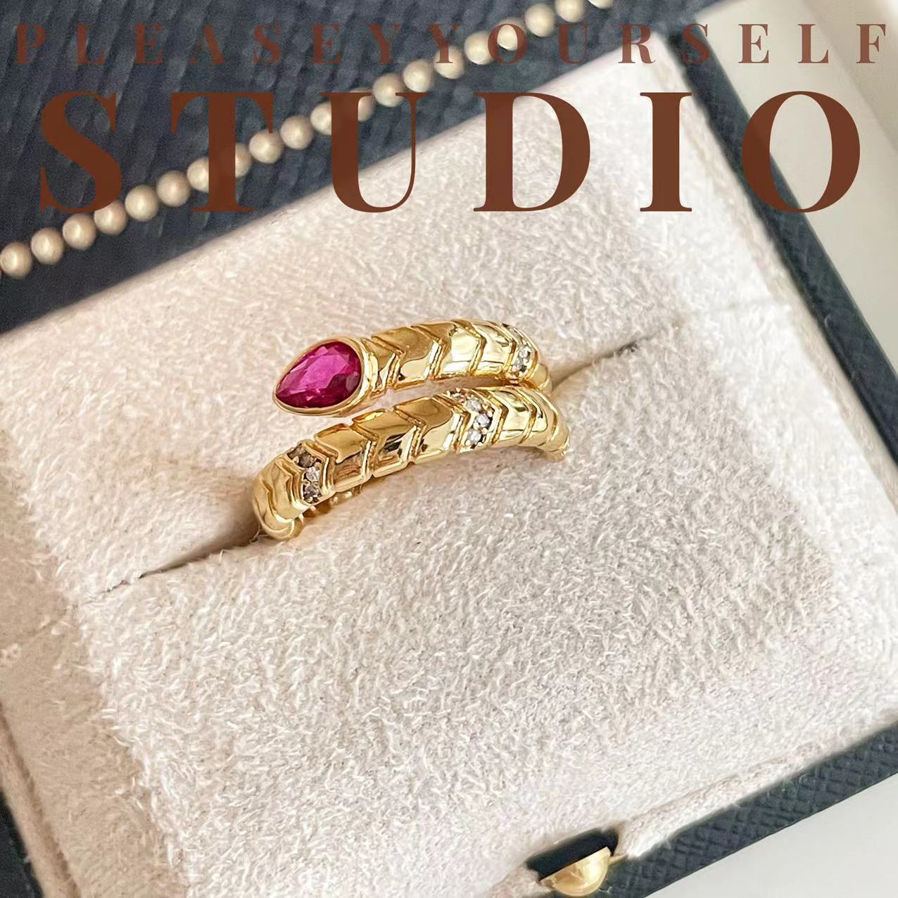 铜合金戒指 「迷幻」金蛇迎春轻奢高级感蛇骨戒指调节复古镶嵌灵蛇