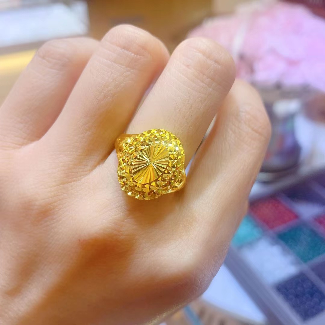 【赛菲尔万足】足金999.9大钻面黄金戒指满天星爆闪黄金戒指