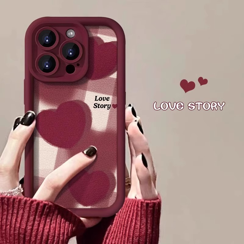苹果15promax手机壳红色新年女款iPhone14pro晕染爱心13PM保护套