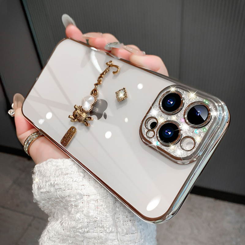 适用苹果15手机壳自带镜头膜iphone14promax奢华闪钻12p全包防摔1