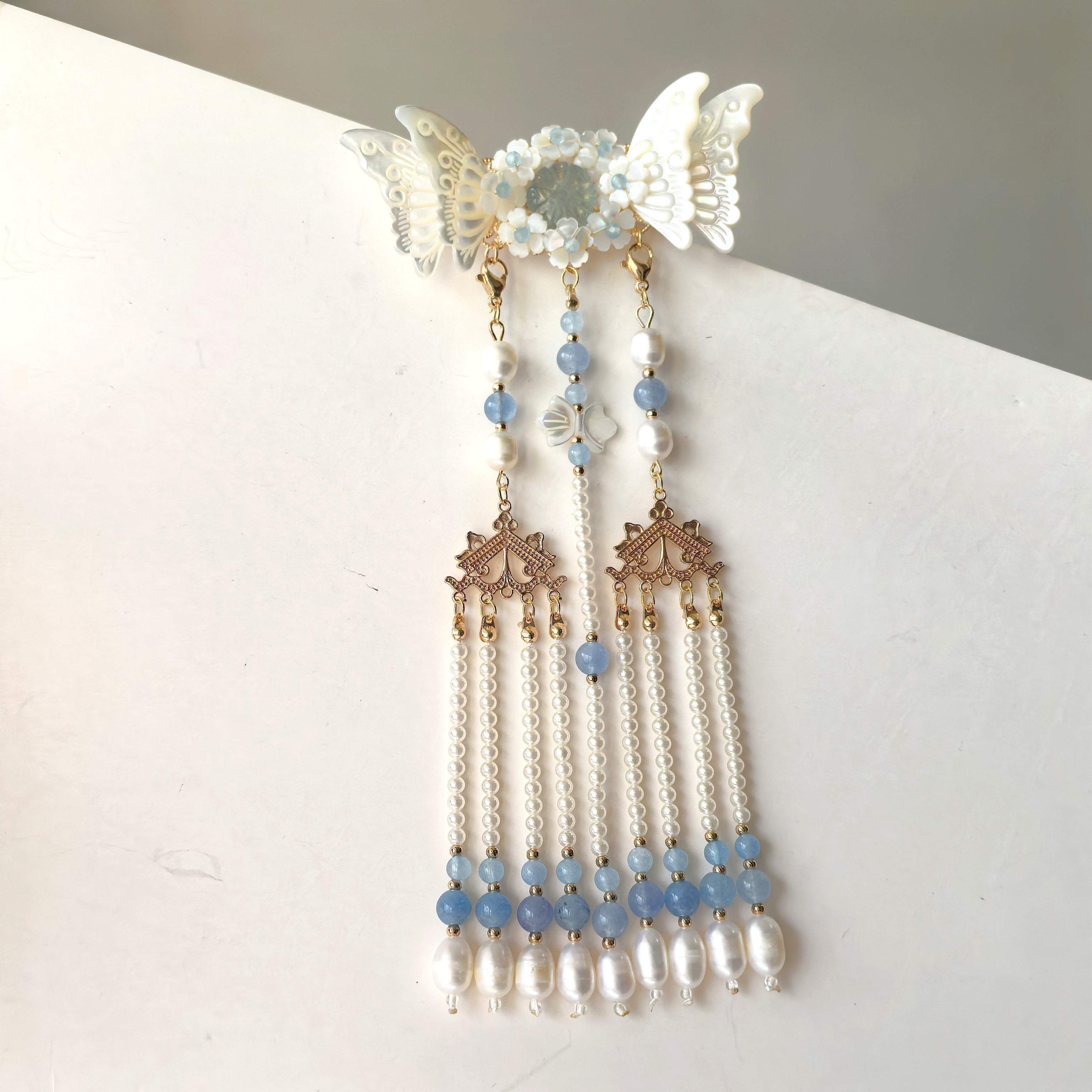 海蓝蝶贝蝴蝶后压发夹