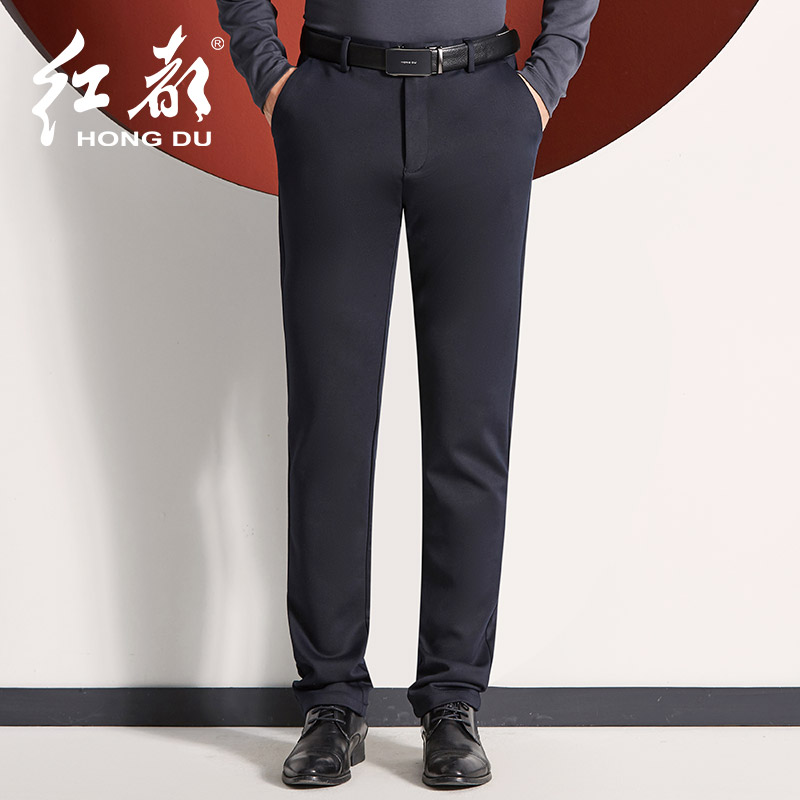 红都冬装新款中年男士休闲裤商务高腰长裤子直筒上班休闲裤19316