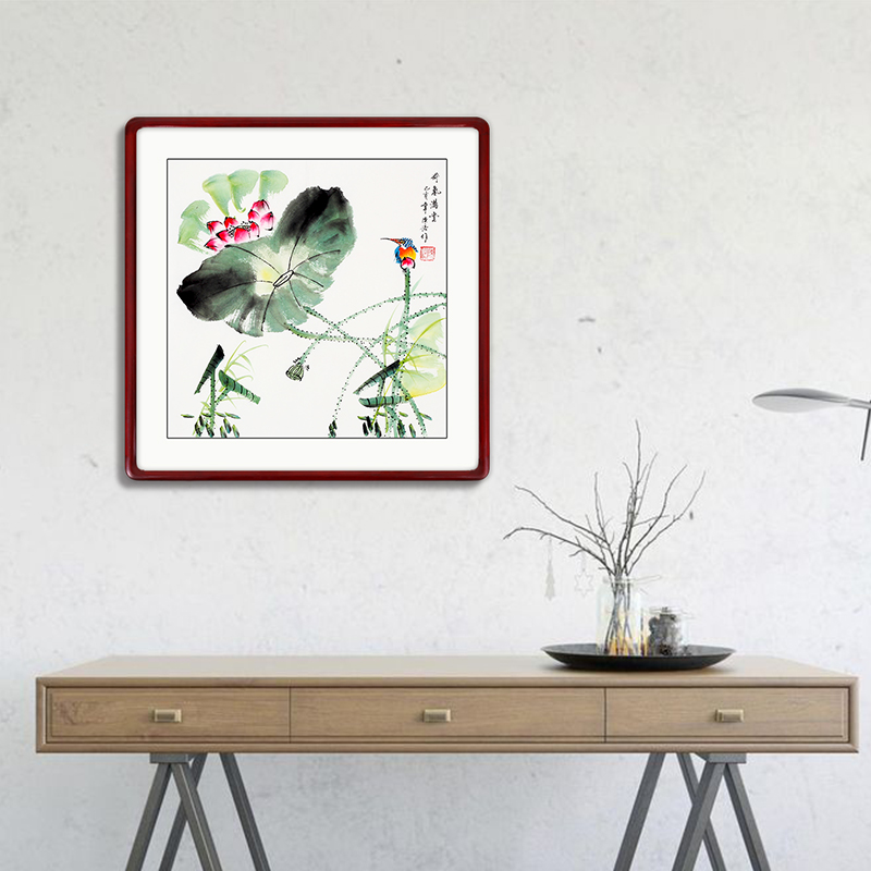 颜堂客厅装饰三连花鸟挂画卧室床头水墨画福禄餐厅装饰壁画绘画