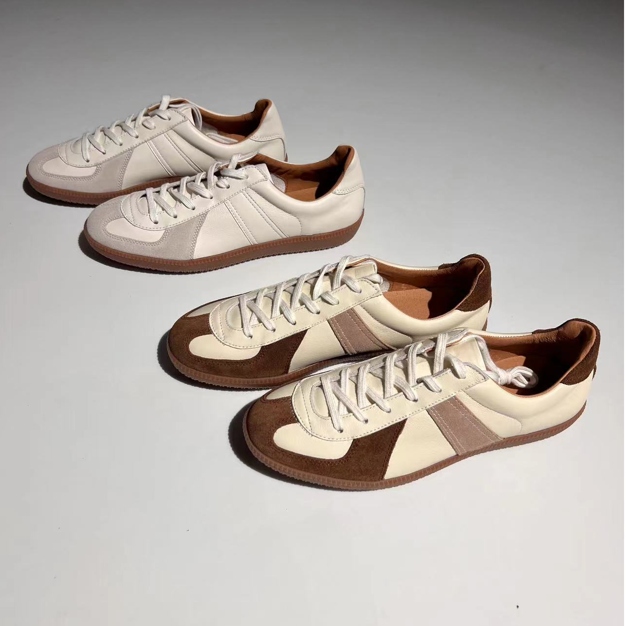 塔尖高货 手工头层小牛皮经典百搭德训鞋 软糯透气 男士休闲鞋