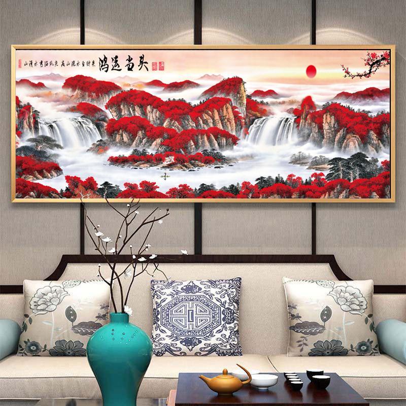 (600)新款鸿运当头十字绣家居客厅山水风景装饰画流水生财