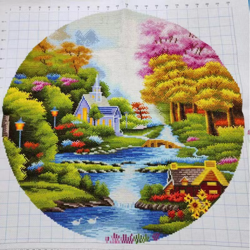 纯手工绣好的十字绣成品流水生财江山如画新款客厅卧室装饰挂画