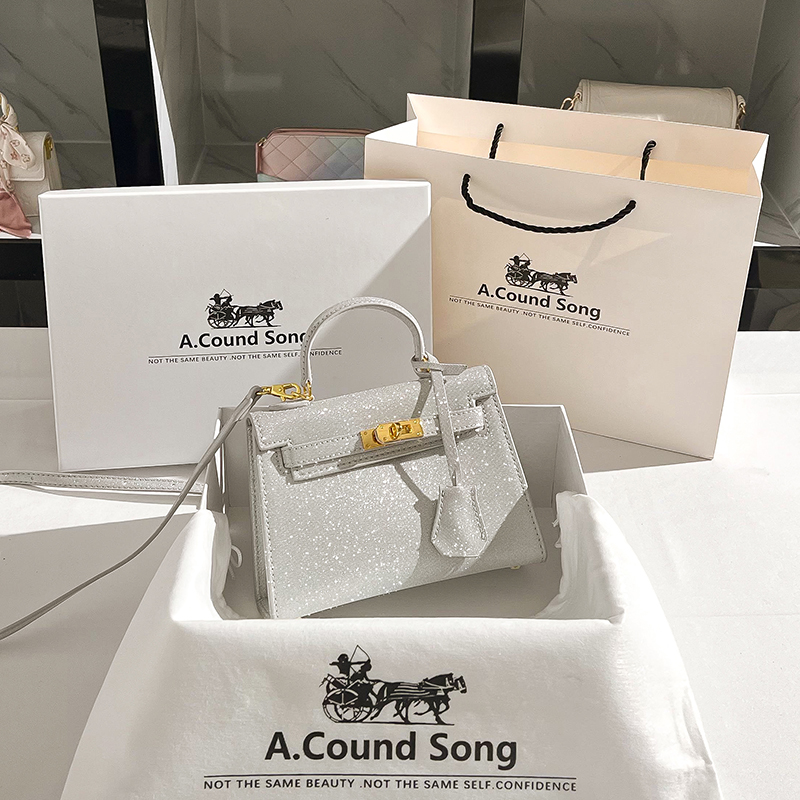 A.cound Song真皮亮片凯莉包法式小众手提包包mini斜挎包2023新款