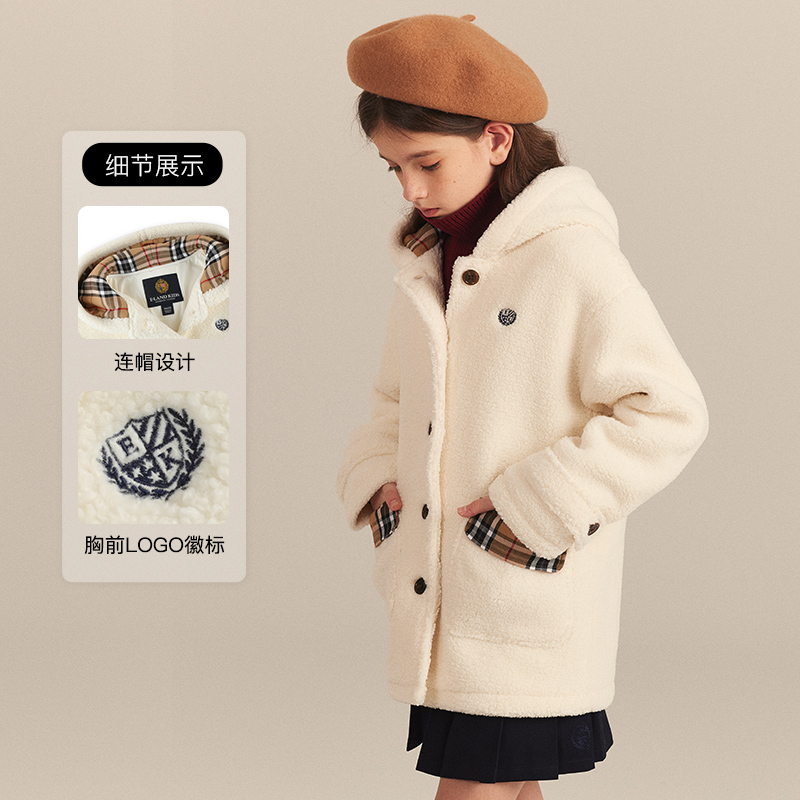 衣恋童装1新品女童复古休闲连帽仿羊羔绒外套大衣EKJUE1122O